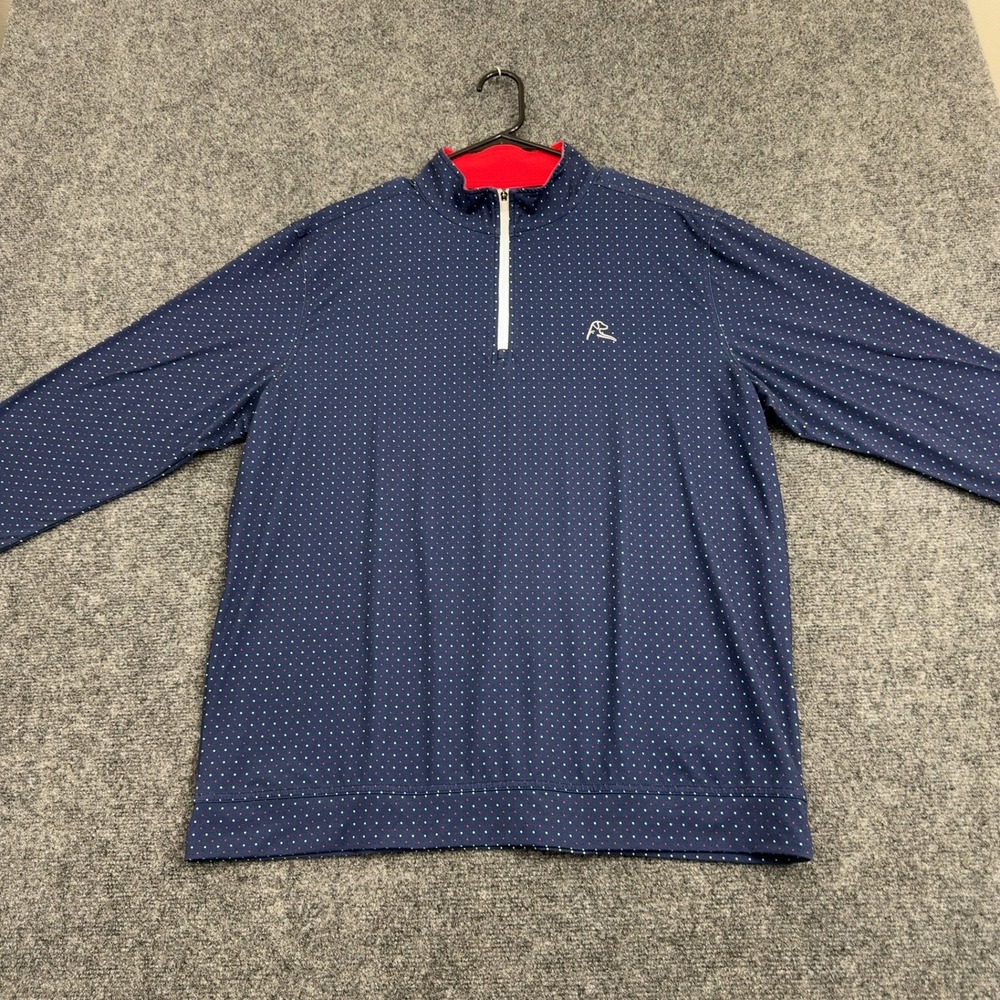 Rhoback Pullover Mens L Blue Poly Spandex Polka Dot Quarter Zip Patriotic Golf
